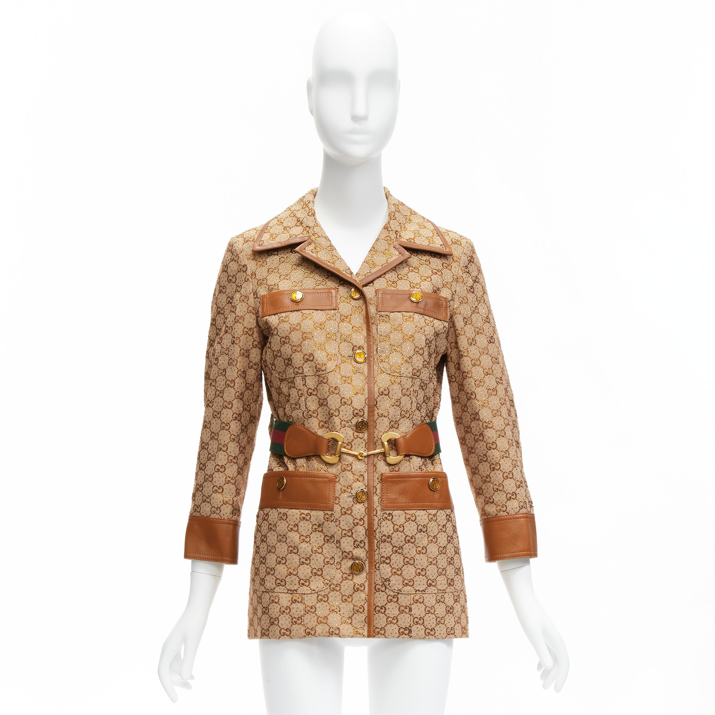 GUCCI 2022 Aria Kristall verzierter Horsebit Webgürtel GG Canvas Jacke IT38 XS im Angebot 6