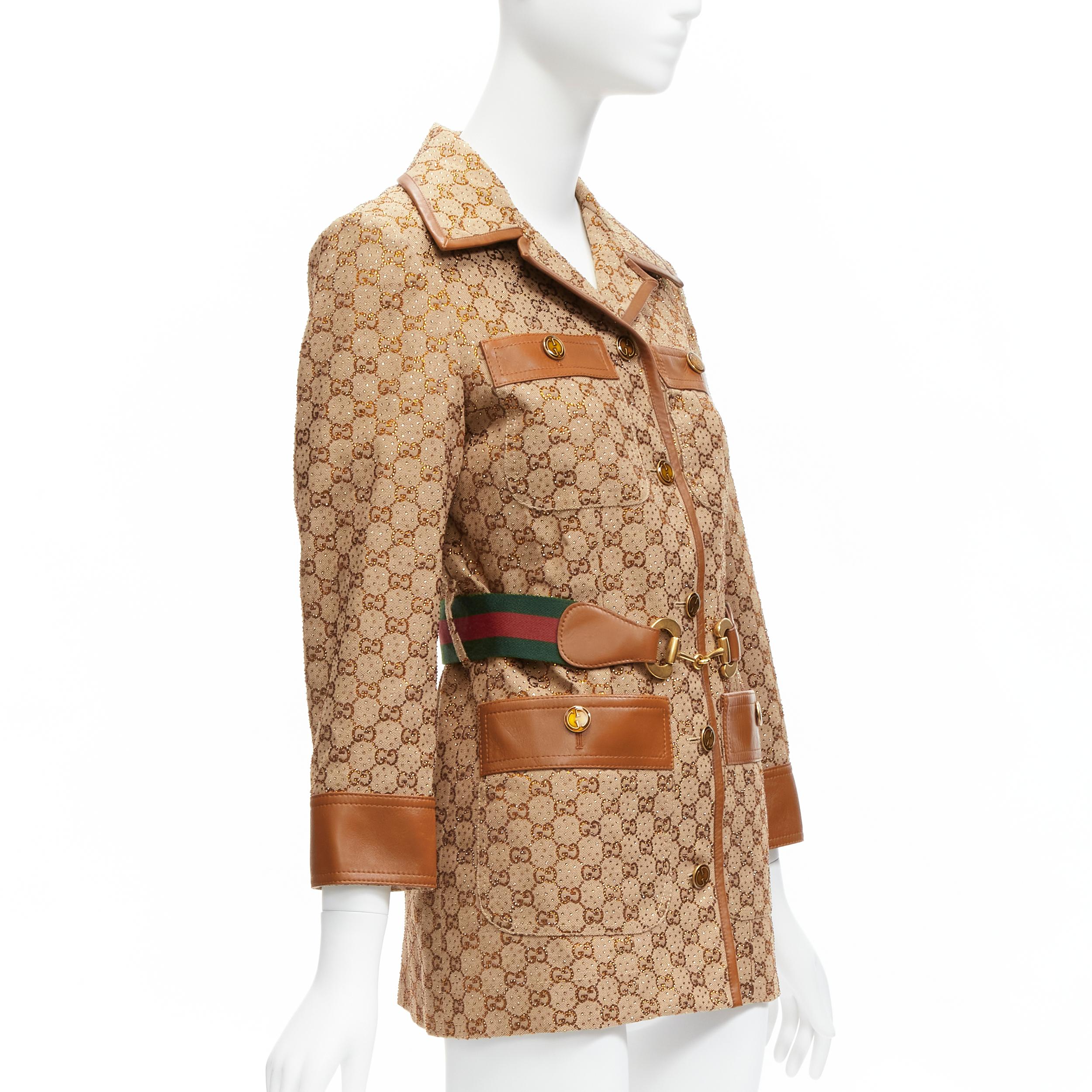 GUCCI 2022 Aria Kristall verzierter Horsebit Webgürtel GG Canvas Jacke IT38 XS im Zustand „Gut“ im Angebot in Hong Kong, NT