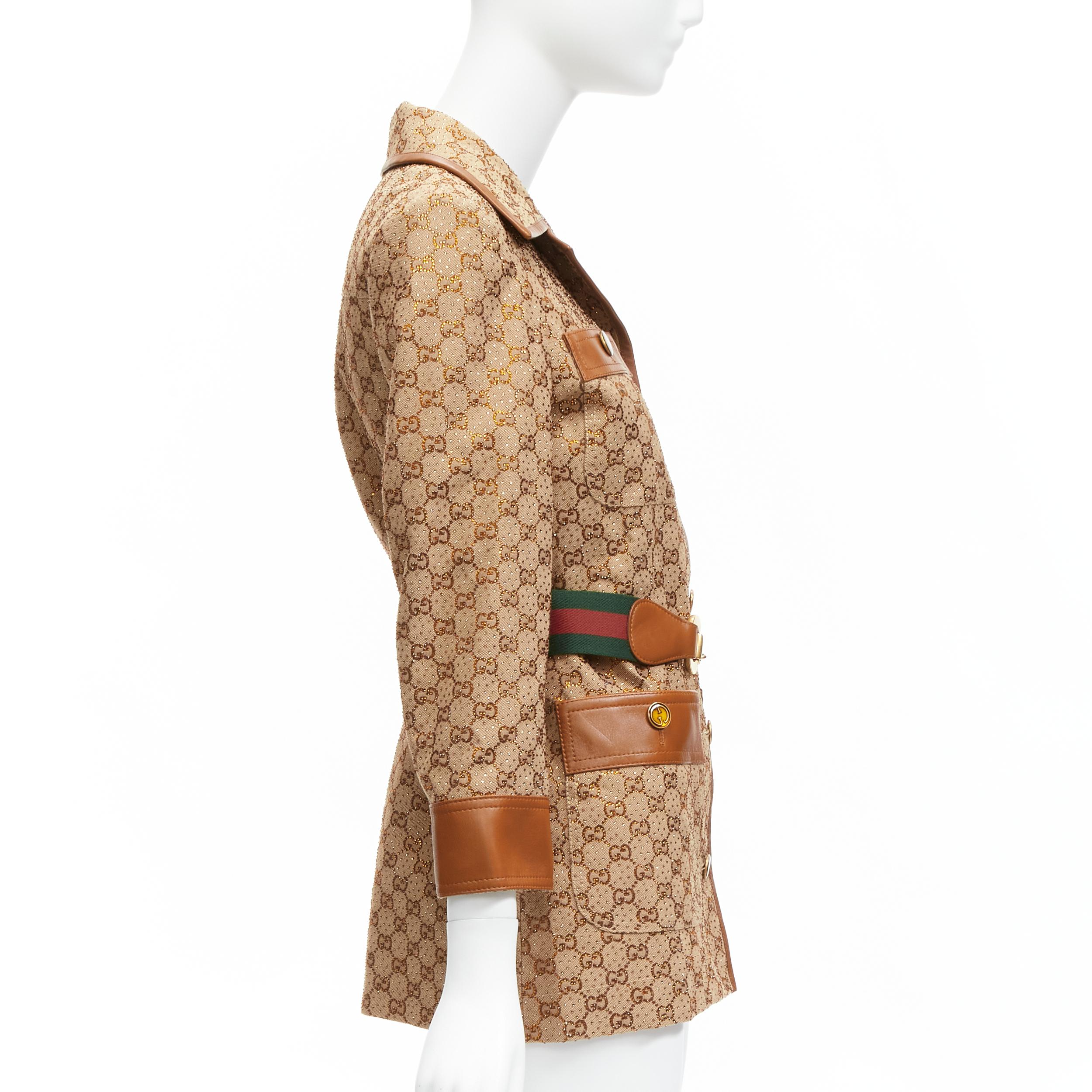 GUCCI 2022 Aria Kristall verzierter Horsebit Webgürtel GG Canvas Jacke IT38 XS Damen im Angebot