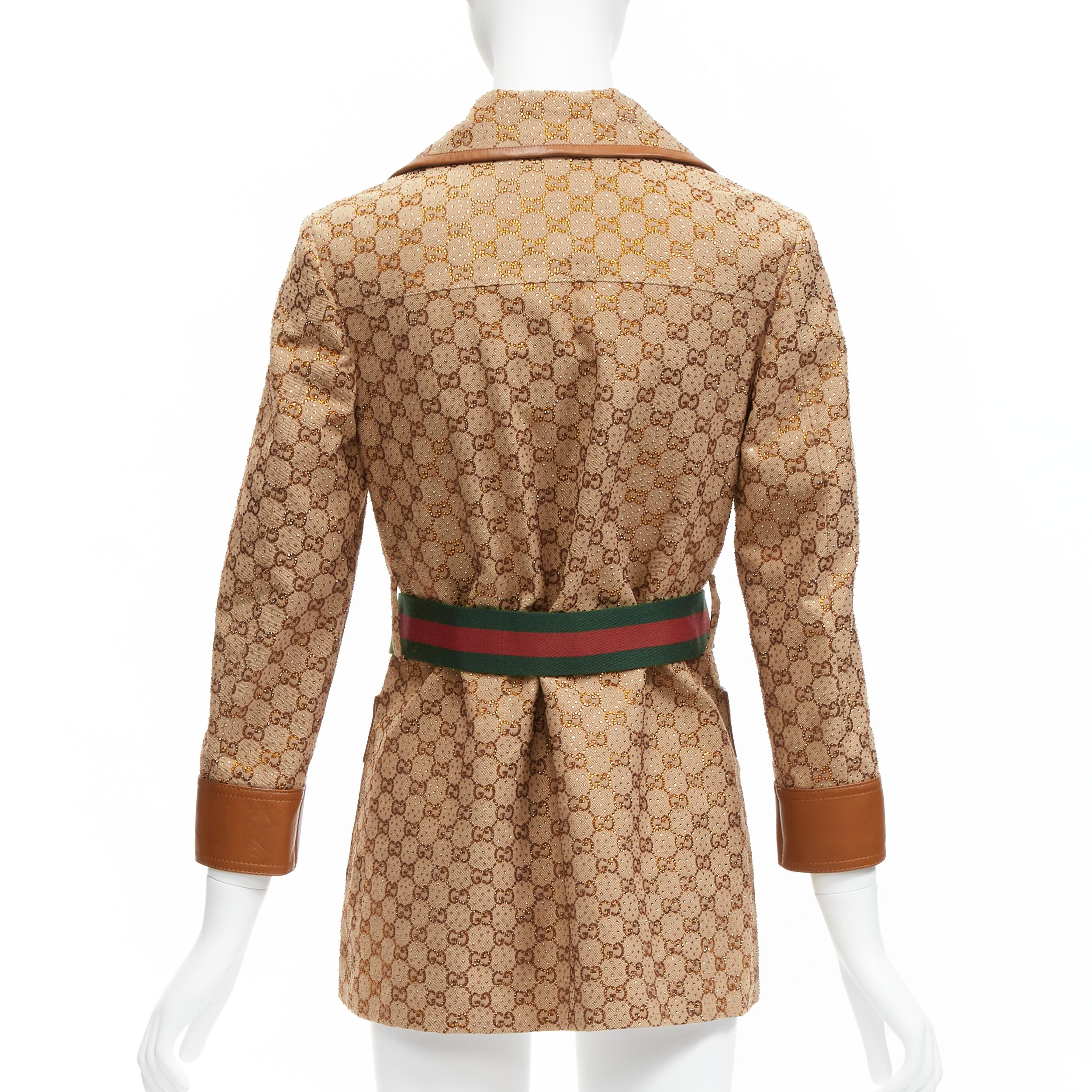 GUCCI 2022 Aria Kristall verzierter Horsebit Webgürtel GG Canvas Jacke IT38 XS im Angebot 1