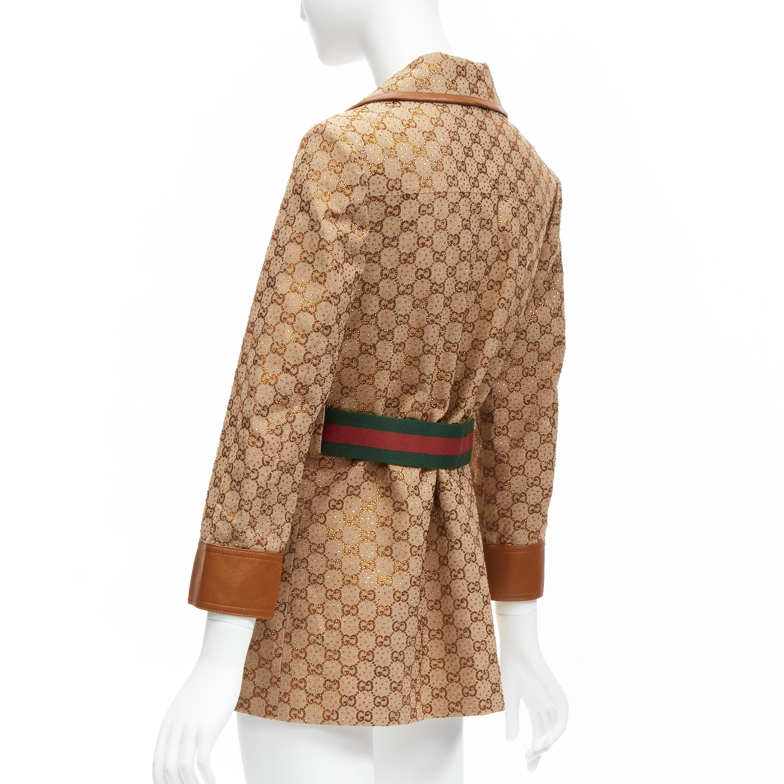 GUCCI 2022 Aria Kristall verzierter Horsebit Webgürtel GG Canvas Jacke IT38 XS im Angebot 2