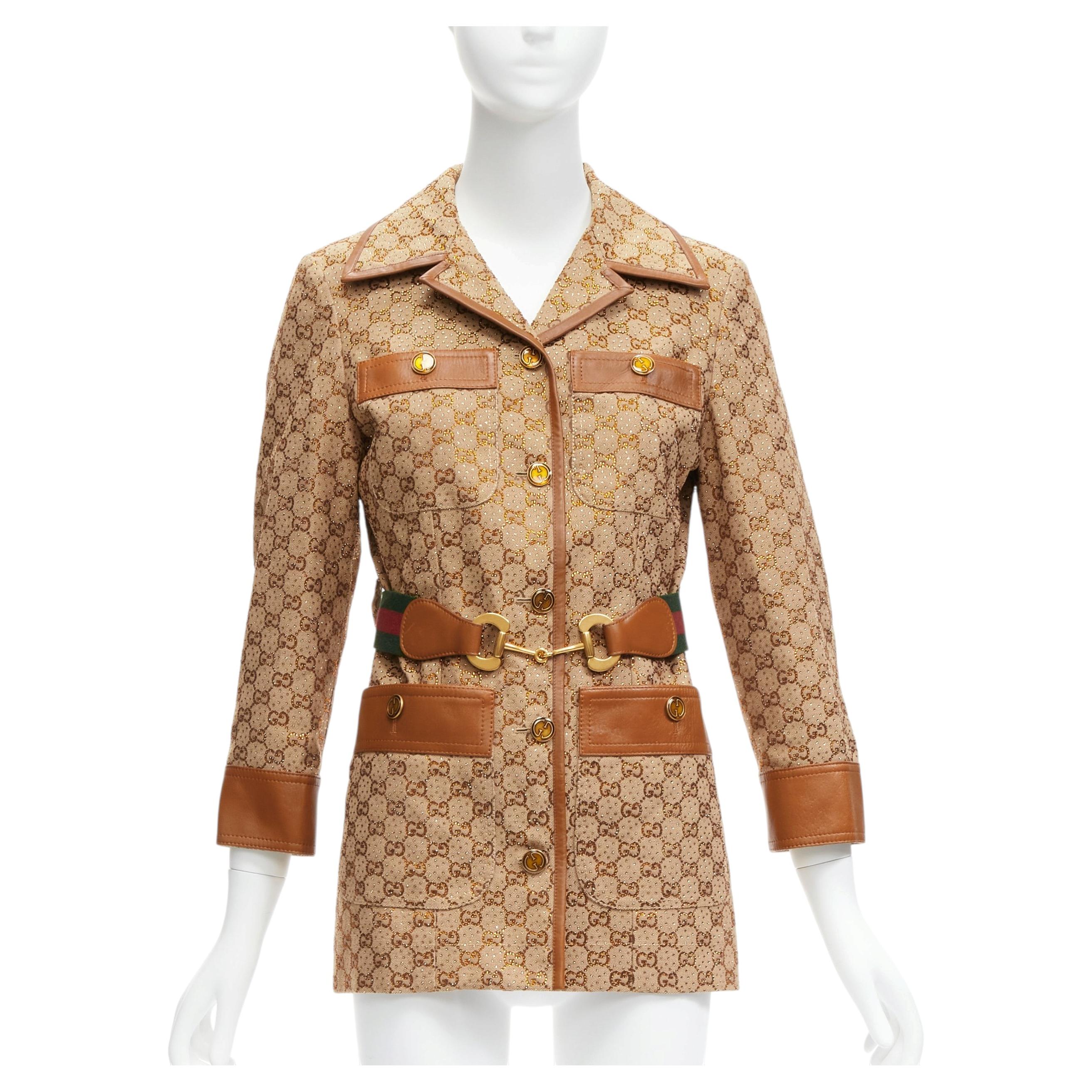 GUCCI 2022 Aria crystal embellished Horsebit web belt GG canvas jacket IT38 XS For Sale