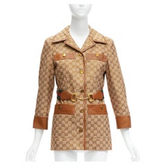 GUCCI 2022 Aria crystal embellished Horsebit web belt GG canvas jacket IT38 XS