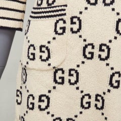 GUCCI 2022 cream cotton GG logo jacquard  striped rib sweater dress XS