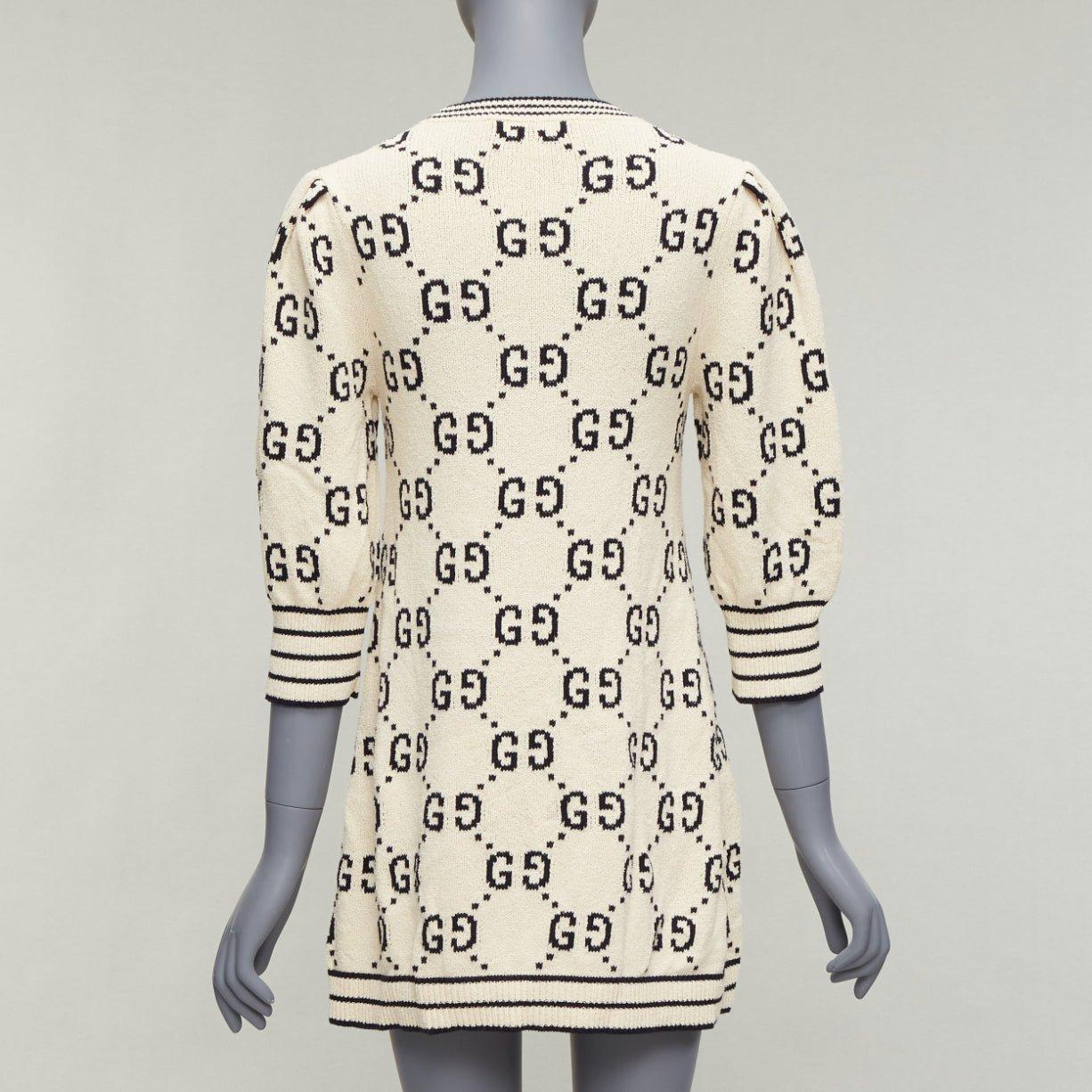 Women's GUCCI 2022 cream cotton GG logo jacquard  striped rib sweater dress XS For Sale
