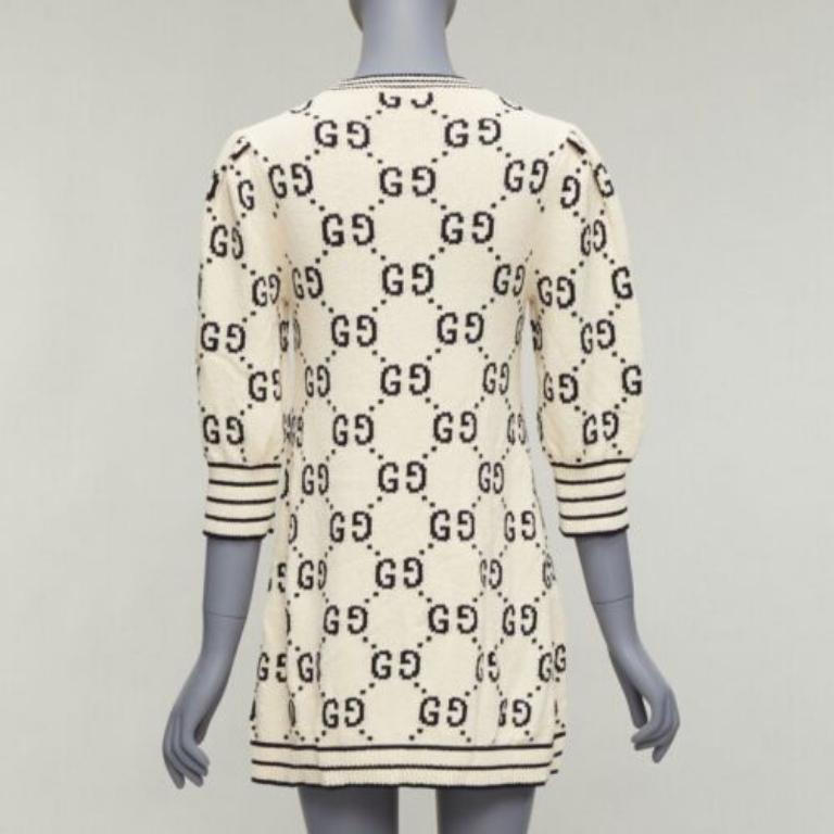 Women's GUCCI 2022 cream cotton GG logo jacquard  striped rib sweater dress XS