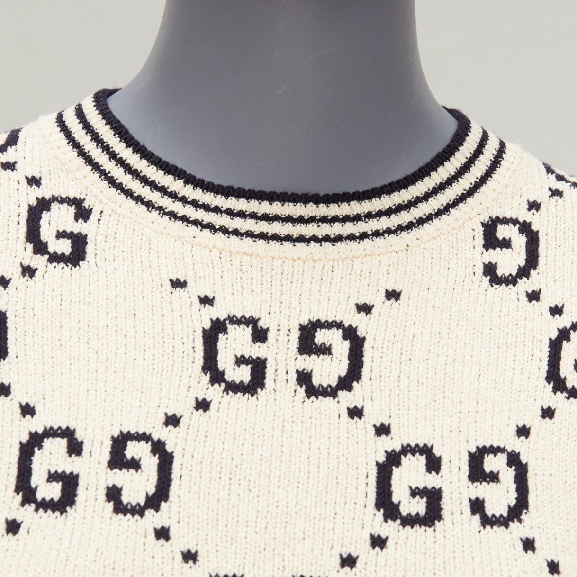 GUCCI 2022 cream cotton GG logo jacquard  striped rib sweater dress XS For Sale 3