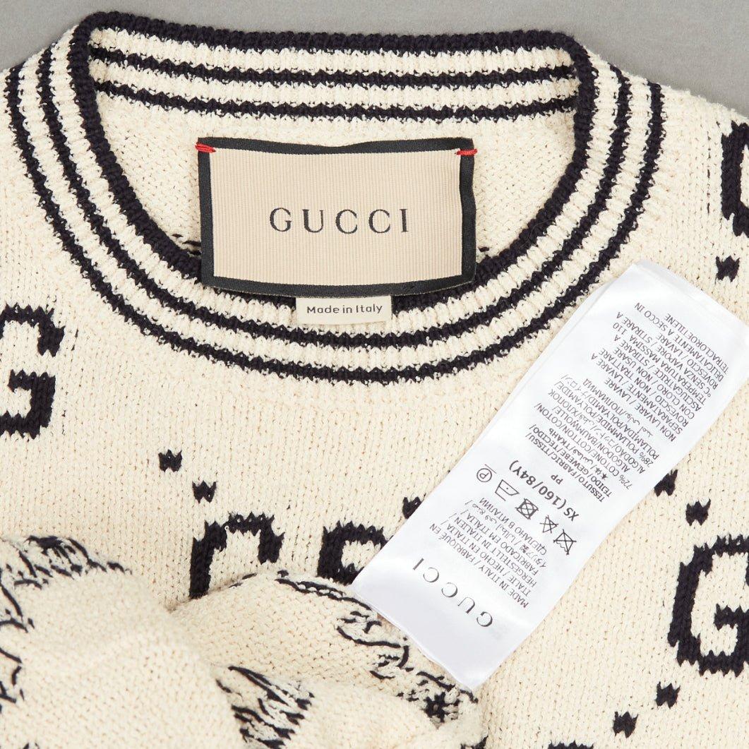 GUCCI 2022 cream cotton GG logo jacquard  striped rib sweater dress XS For Sale 4