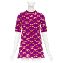 GUCCI 2022 GG Supreme purple yellow enlarged monogram jacquard short dress IT40