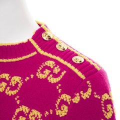 GUCCI 2022 magenta yellow wool GG monogram jacquard cropped sweater XS