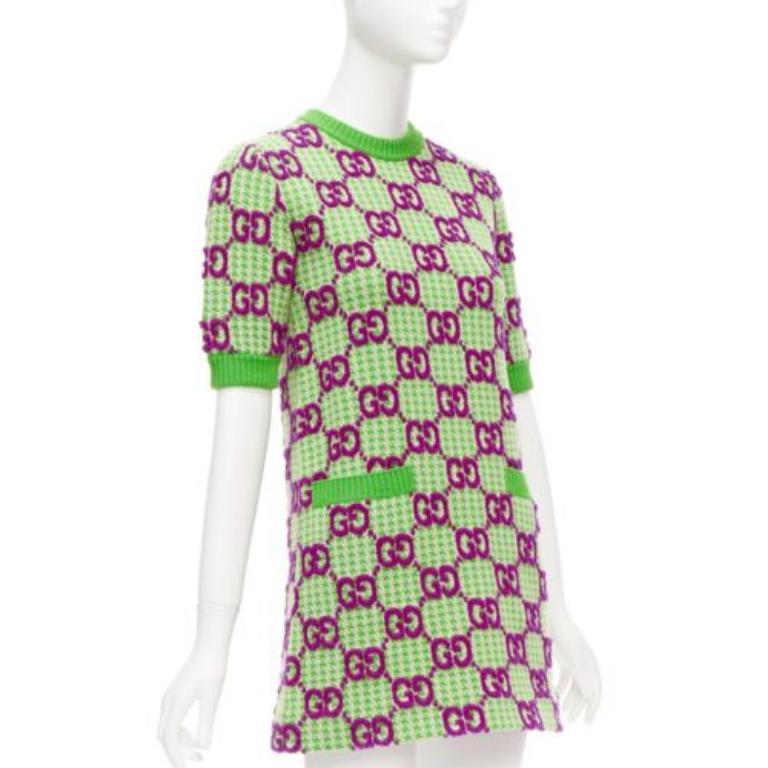 Beige Gucci 2022 purple green  maglione in lana GG Monogram jacquard XXS