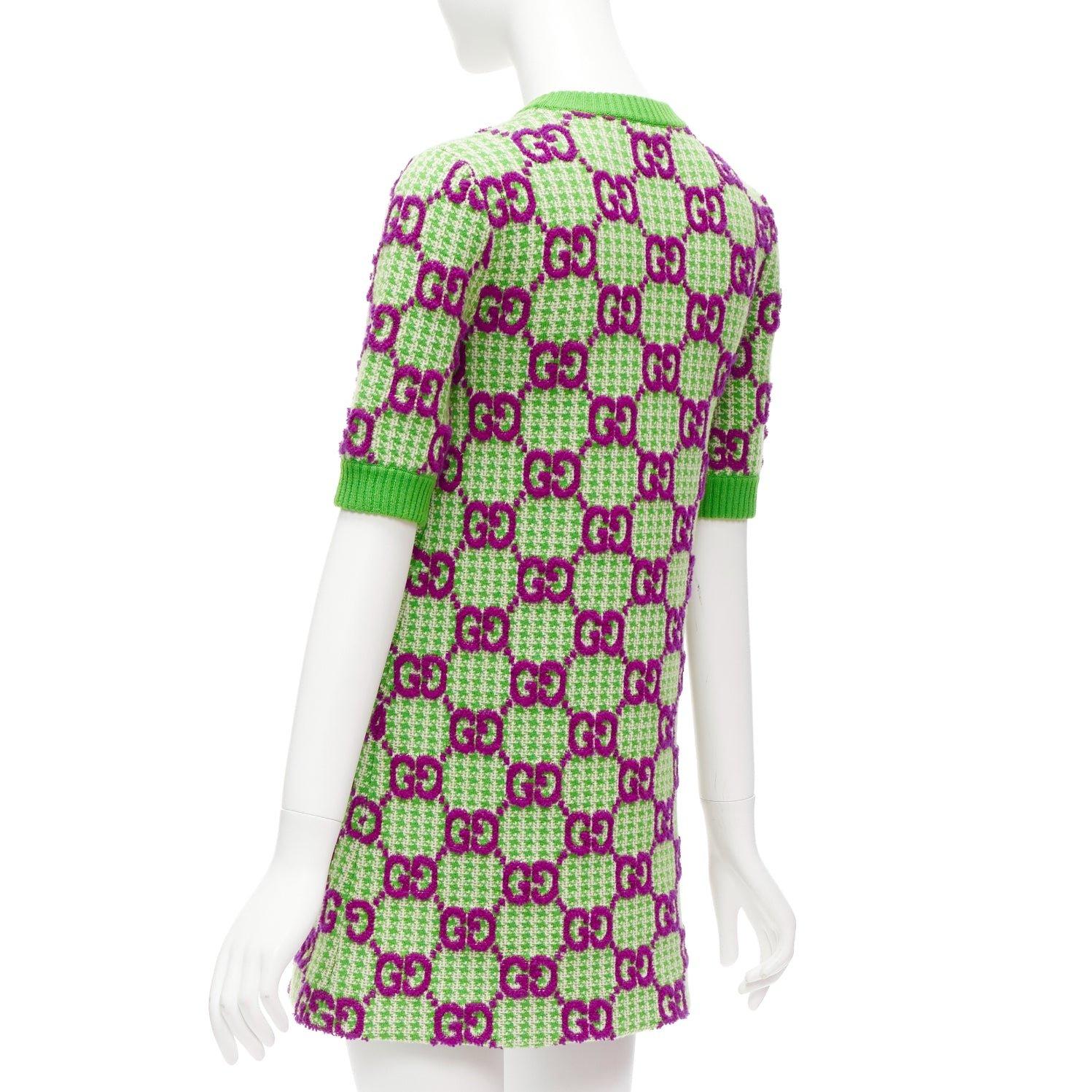 GUCCI 2022 purple green  wool GG monogram jacquard crew sweater dress XXS For Sale 1