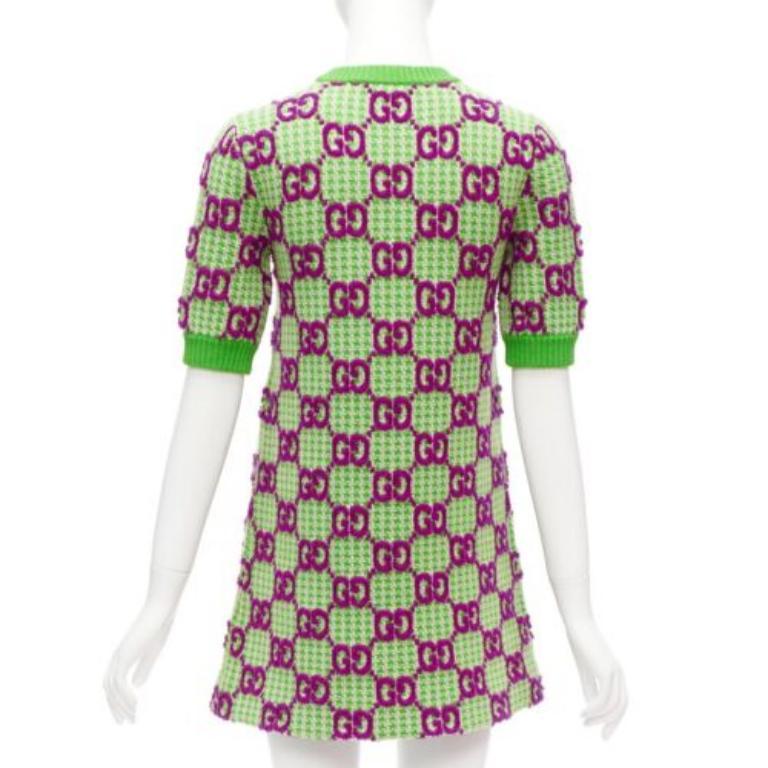 Donna Gucci 2022 purple green  maglione in lana GG Monogram jacquard XXS