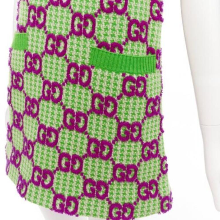 Gucci 2022 purple green  maglione in lana GG Monogram jacquard XXS 2