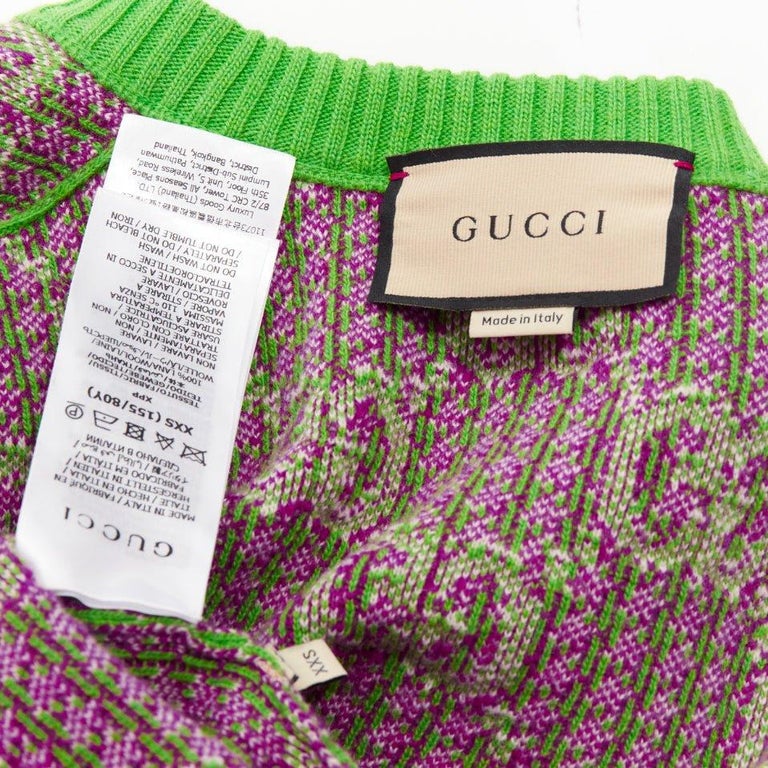 GUCCI 2022 purple green wool GG monogram jacquard crew sweater dress XXS GUCCI 2022 purple green wool GG monogram jacquard crew sweater dress XXS