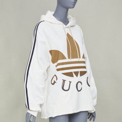 GUCCI 2022 Runway Adidas Trefoil cropped raw hem oversized hoodie sweatshirt S