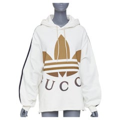 GUCCI 2022 Runway Adidas Trefoil cropped raw hem oversized hoodie sweatshirt S