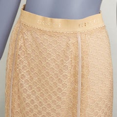 GUCCI 2022 Runway Aria beige nude GG mesh lace lingerie midi skirt M