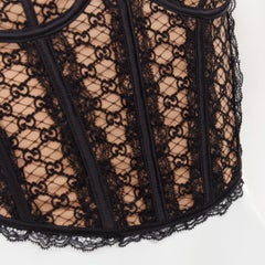 GUCCI 2022 Runway Aria black beige GG monogram net lace corset bustier top S