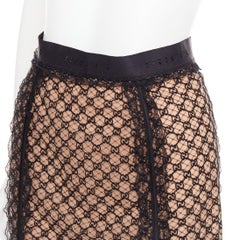 GUCCI 2022 Runway Aria black nude GG mesh lace lingerie midi skirt M