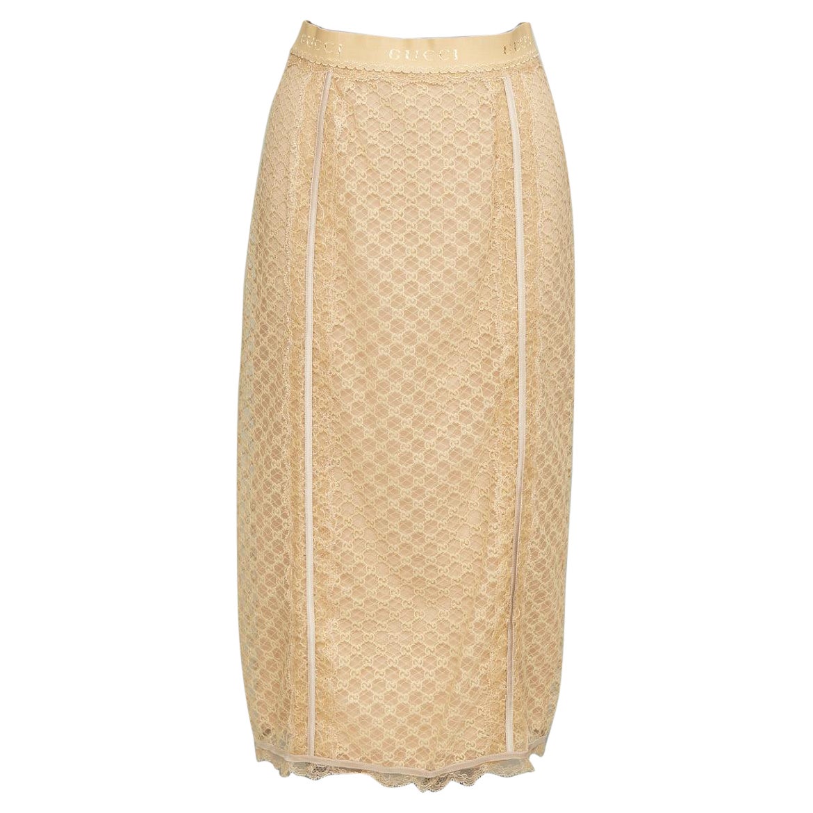 GUCCI 2022 Runway Aria negro nude GG malla encaje lencería falda midi M