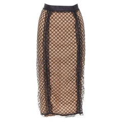 GUCCI 2022 Runway Aria black nude GG mesh lace lingerie midi skirt M