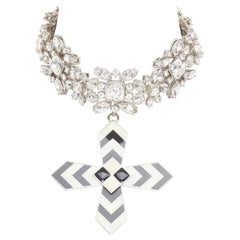 GUCCI 2022 Runway crystal resin enamel Byzantine cross pendant choker necklace