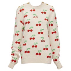 GUCCI 2023 beige red GG logo Cherries crew long sleeves sweater XS