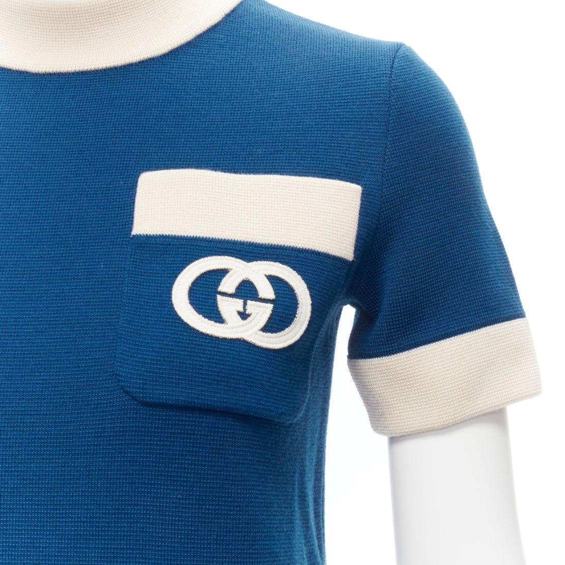 GUCCI 2023 blue cream 100% wool GG logo embroidery pocket mod dress XXS
Reference: AAWC/A00511
Brand: Gucci
Collection: Fall Winter 2023
Material: Wool
Color: Blue, Cream
Pattern: Solid
Closure: Slip On
Extra Details: Short sleeve knit wool short
