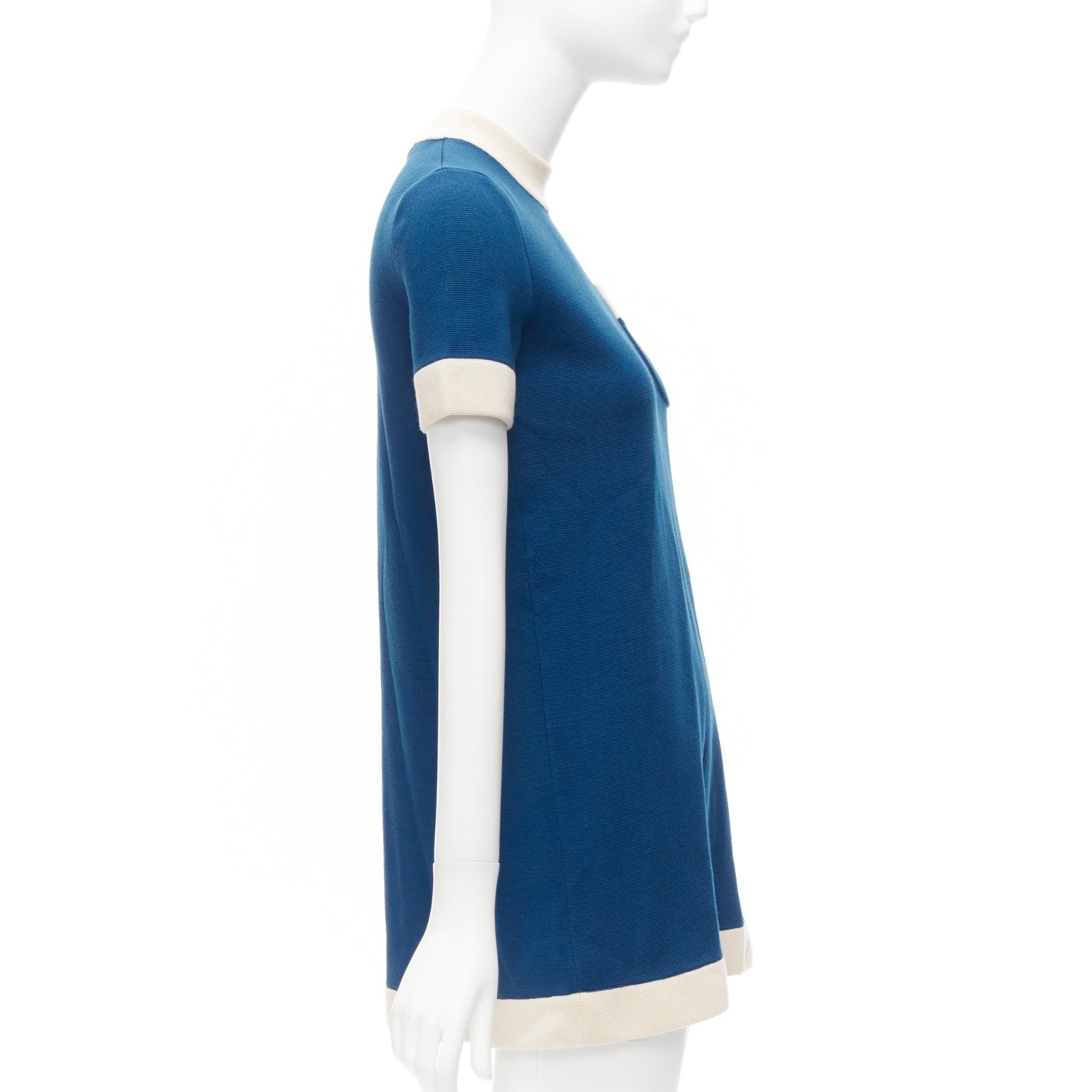 GUCCI 2023 blue cream 100% wool GG logo embroidery pocket mod dress XXS In Excellent Condition In Hong Kong, NT