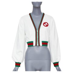 GUCCI 2023 green red Web stripe interlocking G logo crop mesh track jacket XS