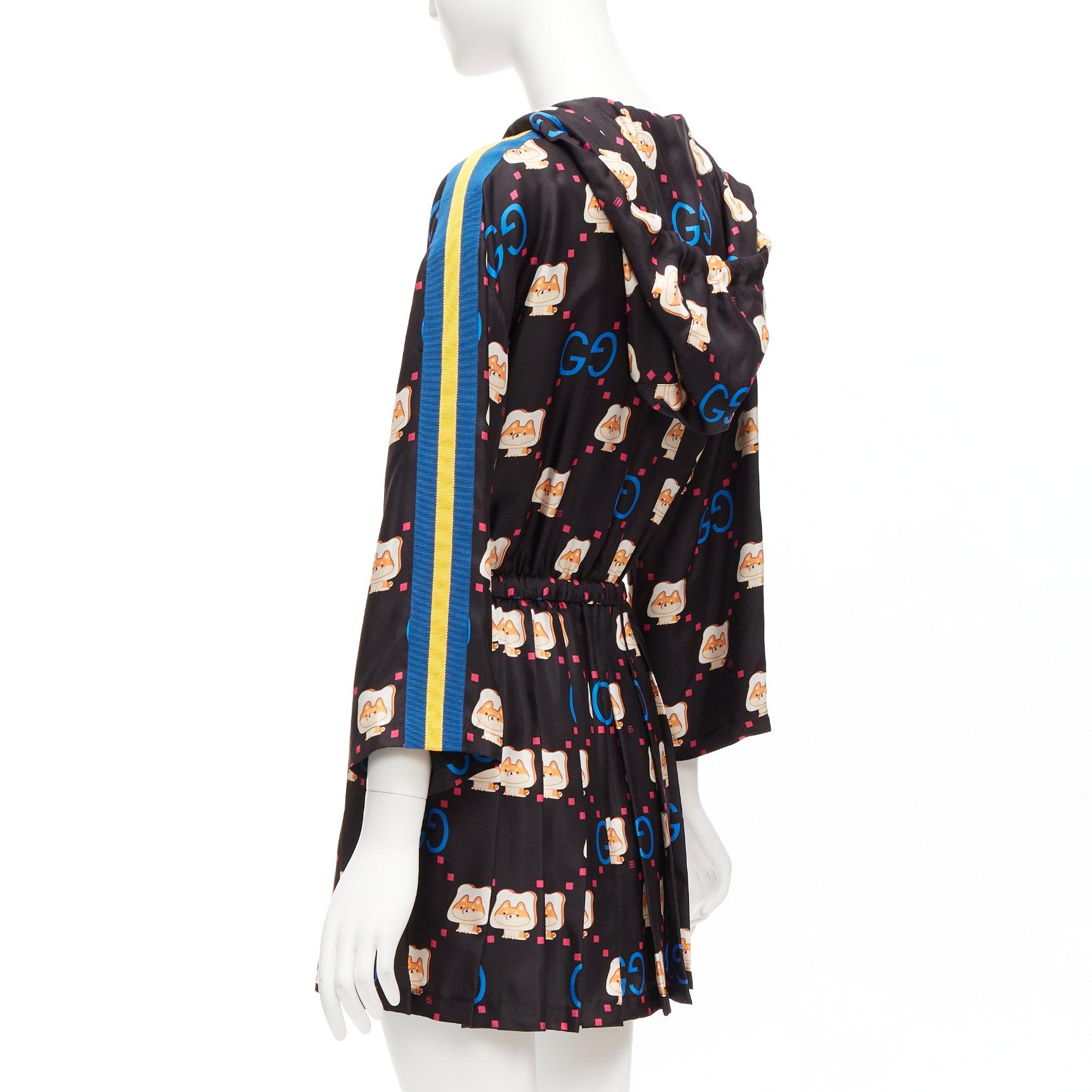 GUCCI 2023 Pikarar 100% silk black kawaii print pink zip pleats track dress XS 1