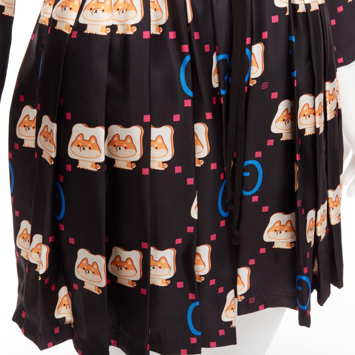 GUCCI 2023 Pikarar 100% silk black kawaii print pink zip pleats track dress XS 2