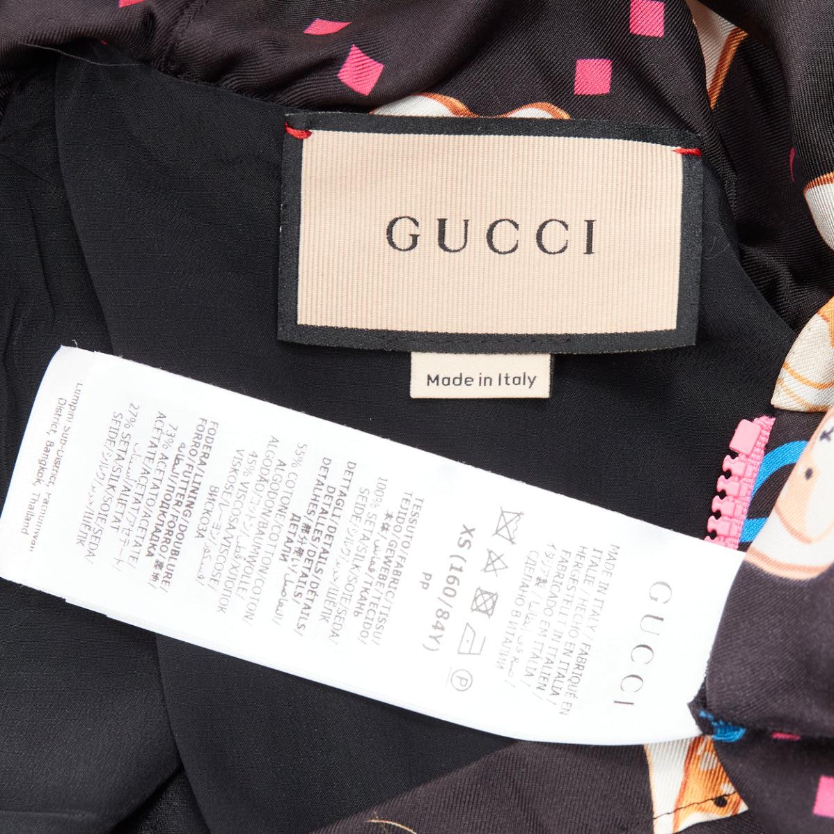 GUCCI 2023 Pikarar 100% silk black kawaii print pink zip pleats track dress XS 3