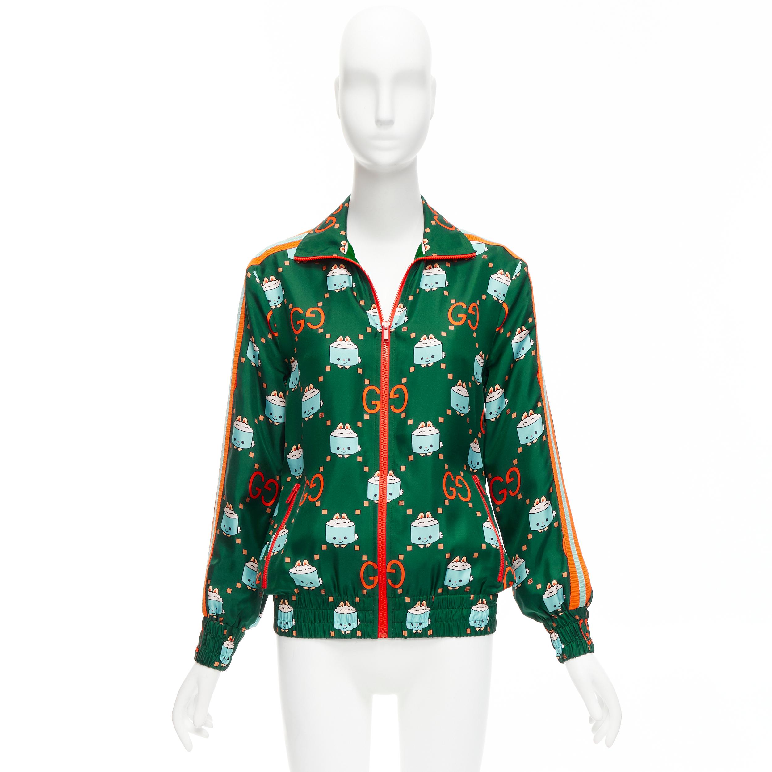 GUCCI 2023 Pikarar GG logo monogram green orange silk track jacket XXS For Sale 6