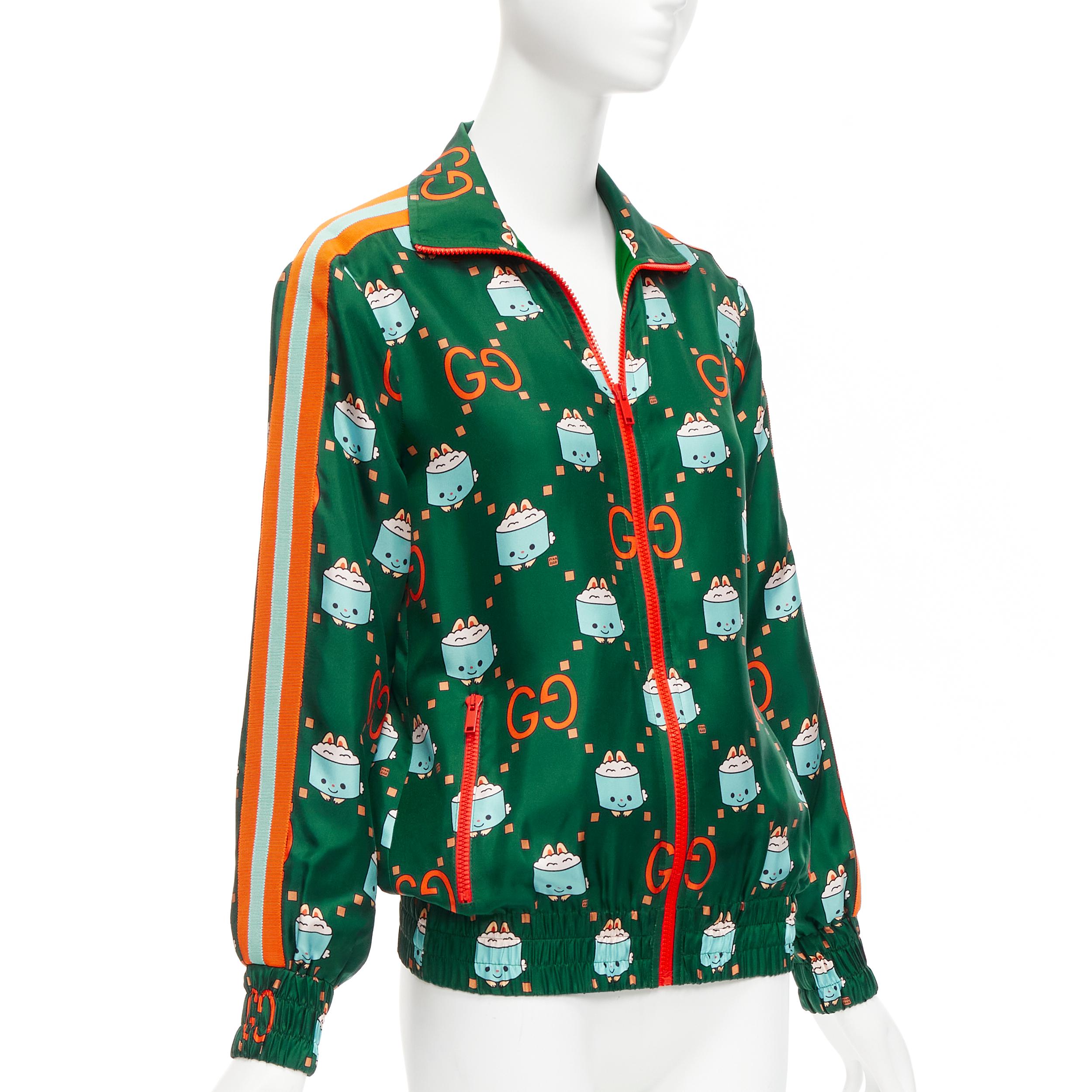 GUCCI 2023 Pikarar GG logo monogram green orange silk track jacket XXS In Excellent Condition For Sale In Hong Kong, NT