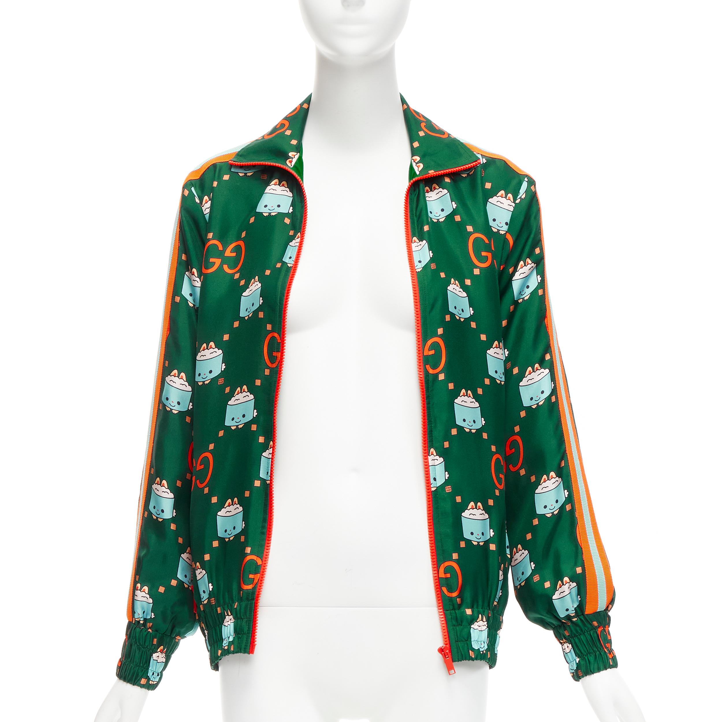 Women's GUCCI 2023 Pikarar GG logo monogram green orange silk track jacket XXS For Sale