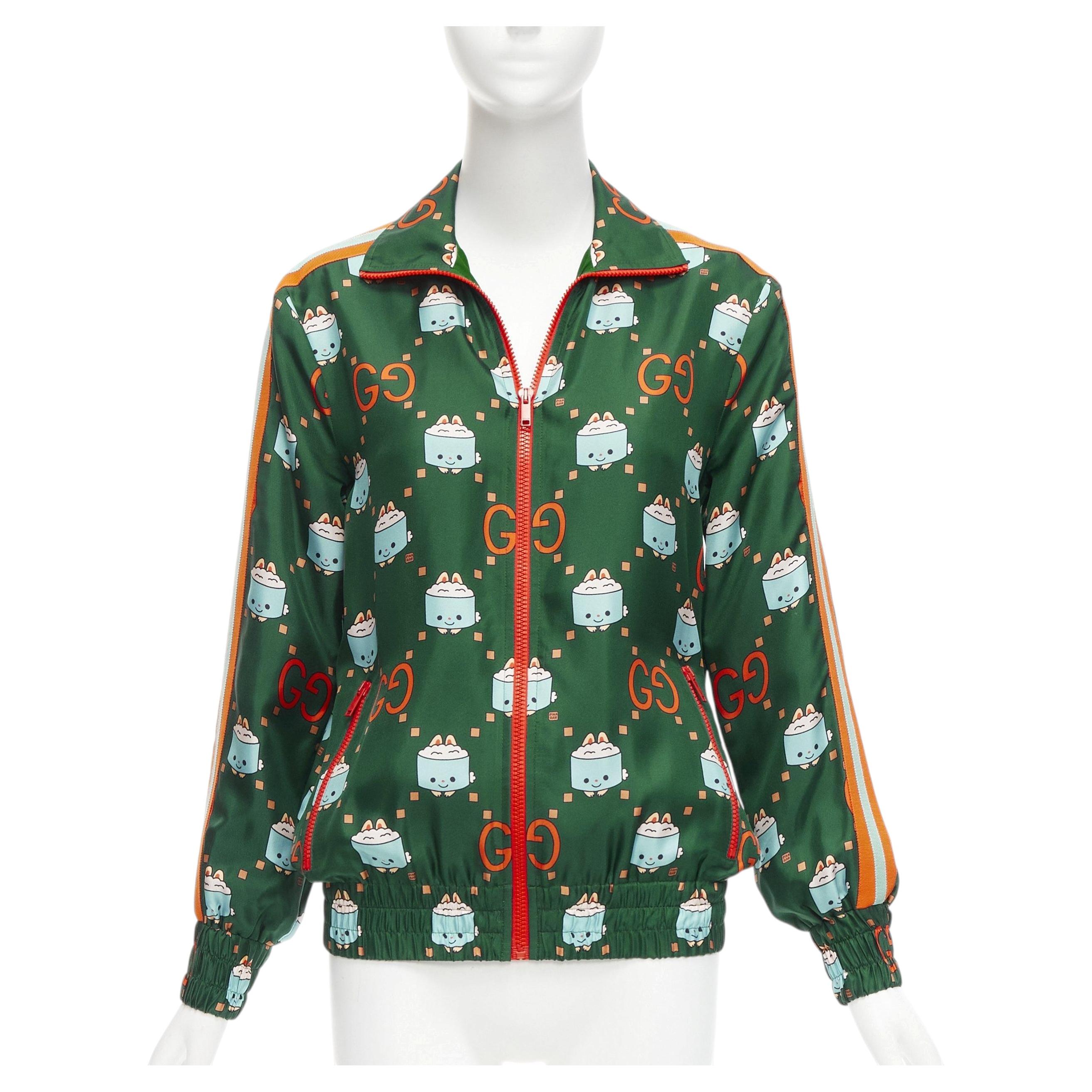 GUCCI 2023 Pikarar GG logo monogram green orange silk track jacket XXS For Sale
