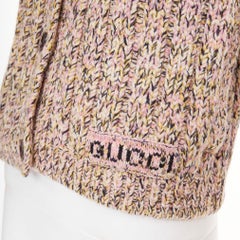 GUCCI 2023 pink beige melange cable wool knit logo patch cardigan sweater XS