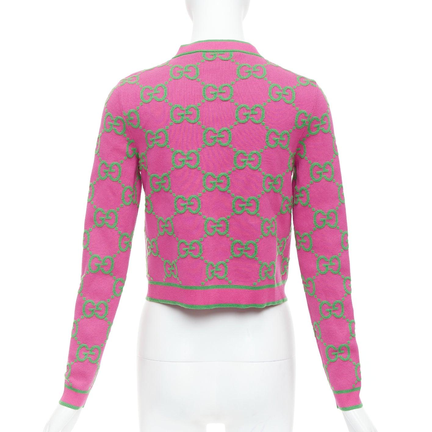 GUCCI 2023 rosa grüne Seidenmischung GG Jacquard-Crop-Strickjacke XS 1