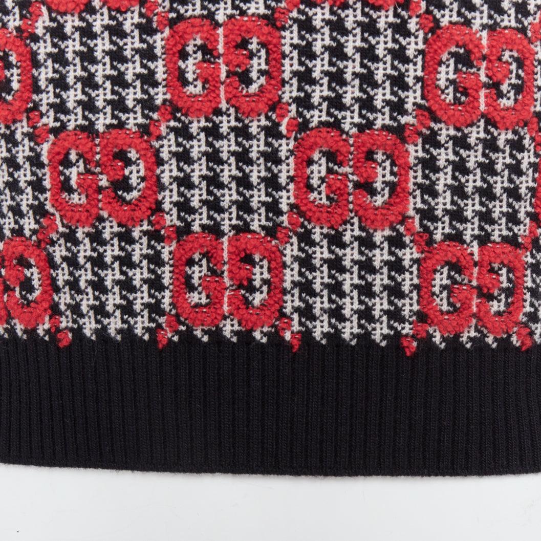 GUCCI 2023 red black Giant Monogram houndstooth intarsia crop sweater XS 3