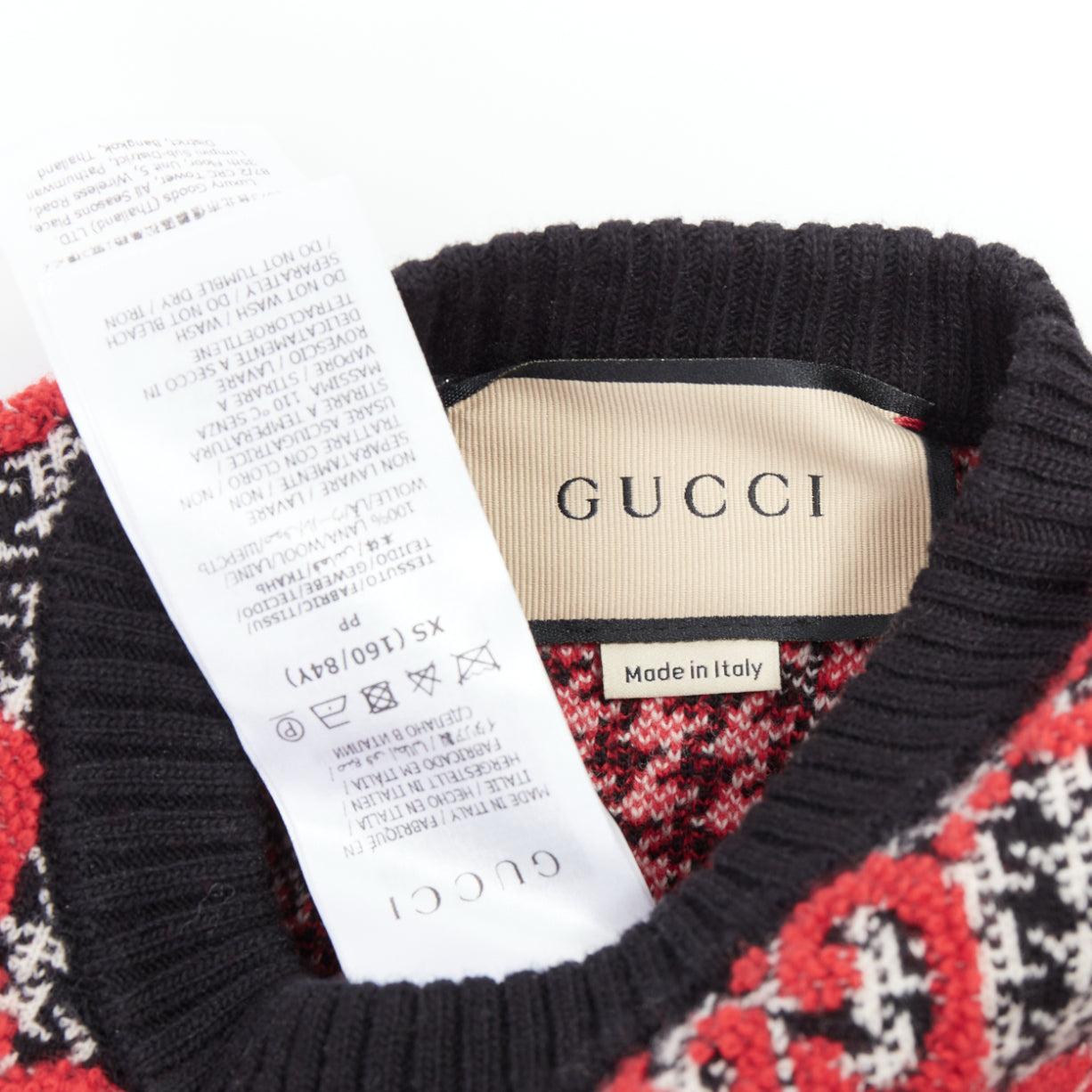 GUCCI 2023 red black Giant Monogram houndstooth intarsia crop sweater XS 4