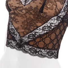 GUCCI 2023 Runway GG monogram stretch lace cropped cami top M