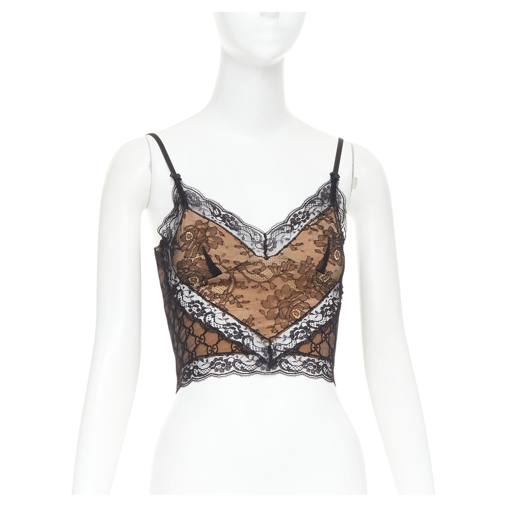 Gucci 2023 Runway GG top in pizzo elasticizzato XS