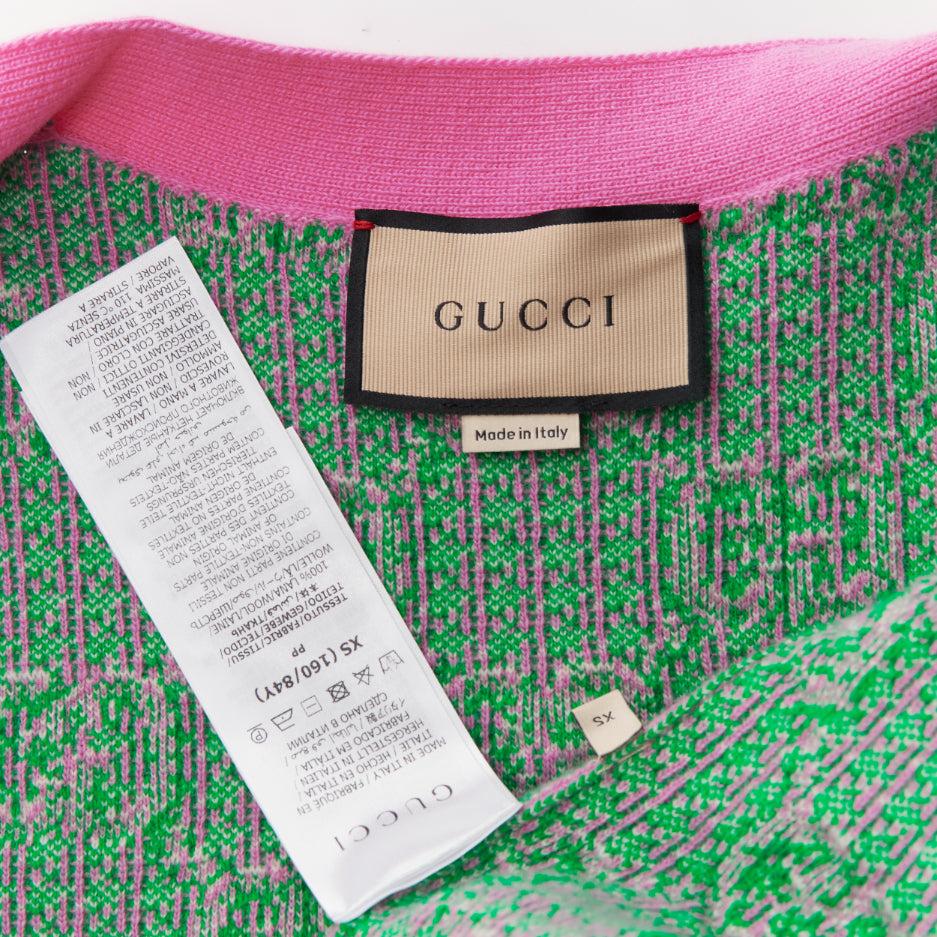GUCCI 2023 wool pink green GG monogram jacquard oversized cardigan sweater XS 4