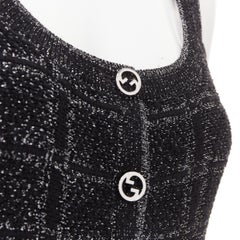 GUCCI 2024 black silver lame check jacquard vintage GG button mini dress XXS