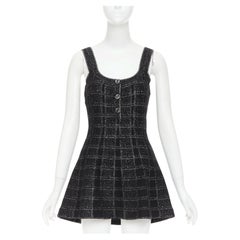 GUCCI 2024 black silver lame check jacquard vintage GG button mini dress XXS