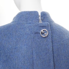GUCCI 2024 Runway blue mohair wool back button open vent flared coat IT38 S