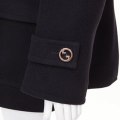 GUCCI 2024 Runway G gold button black batavia wool double breasted coat IT40 S