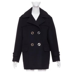 GUCCI 2024 Runway G gold button black batavia wool double breasted coat IT40 S